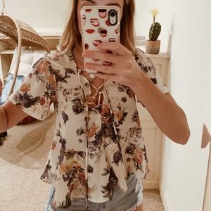 Urban Outfitters Lace Up Floral Top